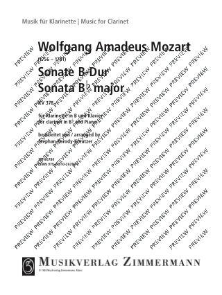 Sonate B-Dur KV 378 - Klarinette Klavier - MOZART - Partition